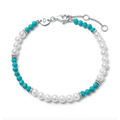 Shop Daisy London Pearl Turquoise Beaded Bracelet In Metallic