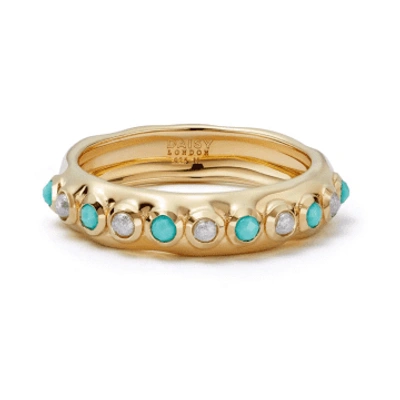 Shop Daisy London Pearl Turquoise Organic Ring In Gold