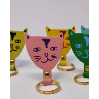 Shop Ark Cat Head Leather Keyring In Yellow