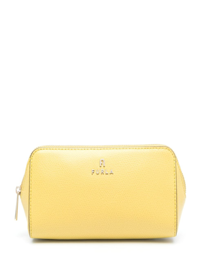 Shop Furla Continental Leather Make Up Bag In Yellow