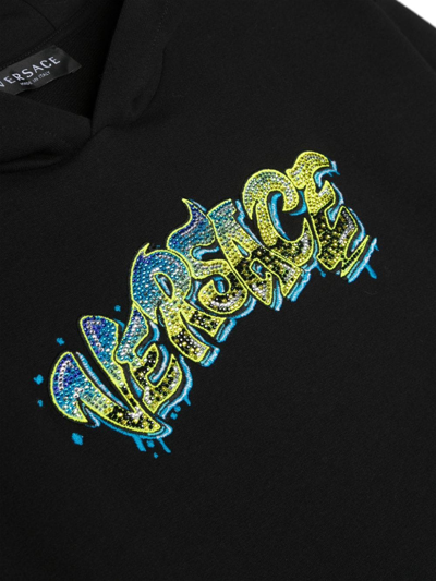 Shop Versace Logo-embroidered Cotton Hoodie In Black
