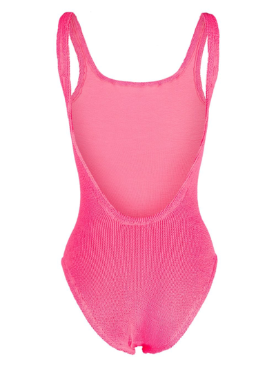 Shop Hunza G Square-neck Seersucker-texture Swimsuit In Pink
