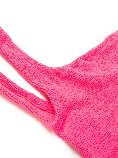 Shop Hunza G Square-neck Seersucker-texture Swimsuit In Pink
