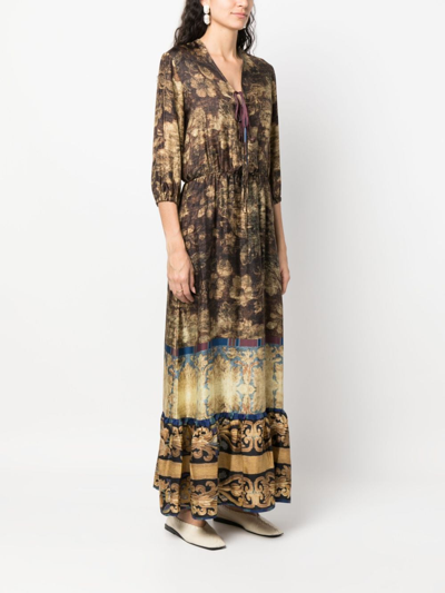 Shop Pierre-louis Mascia Abstract-print Silk Dress In Brown