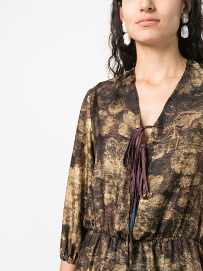 Shop Pierre-louis Mascia Abstract-print Silk Dress In Brown