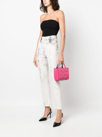 Dolce & Gabbana Small Calfskin Dg Logo Shopper In Pink