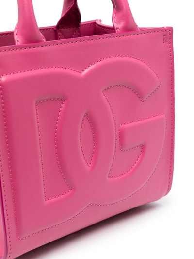 Dolce & Gabbana Small Calfskin Dg Logo Shopper In Pink