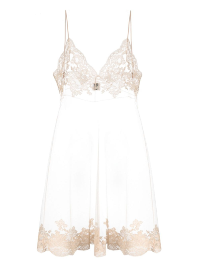 Carine Gilson Calais-caudry Lace Slip Dress In Neutrals