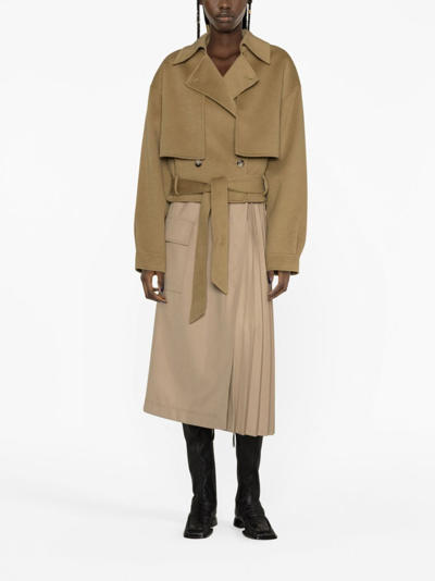 Shop Nanushka Double-breasted Cropped Trench Jacket In Green