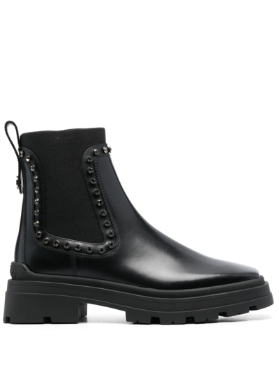 Shop Jimmy Choo Veronique Crystal-embellished Leather Boots In Black