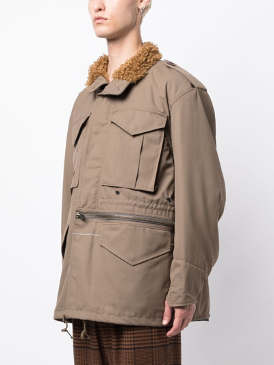 Kolor Shearling-collar Drawstring Jacket In Brown