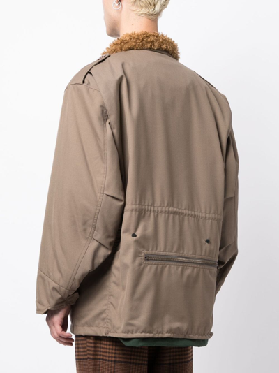 Kolor Shearling-collar Drawstring Jacket In Brown