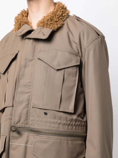 Kolor Shearling-collar Drawstring Jacket In Brown