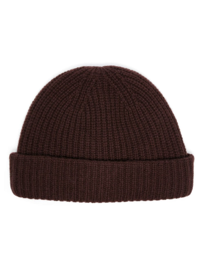 Shop Yves Salomon Ribbed Wool-cashmere Beanie In Brown