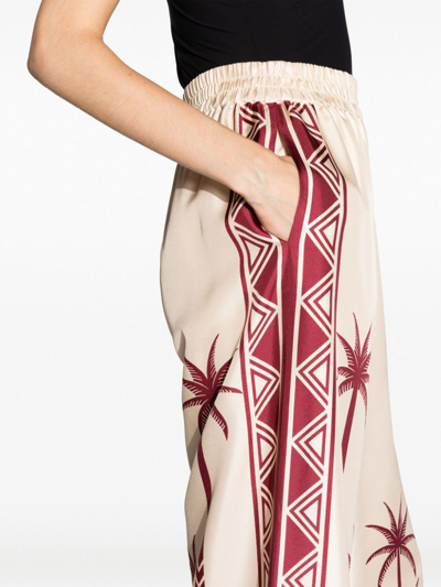 Shop La Doublej Palm Tree-print Silk Trousers In Neutrals