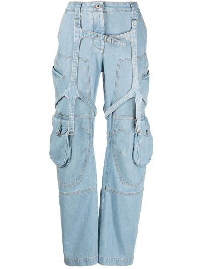 Shop Off-white Bleach Cargo Wide-leg Jeans In Blue