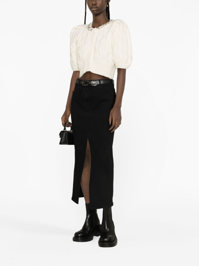 Shop Simone Rocha Embellished Cropped Cable-knit Cardigan In Neutrals