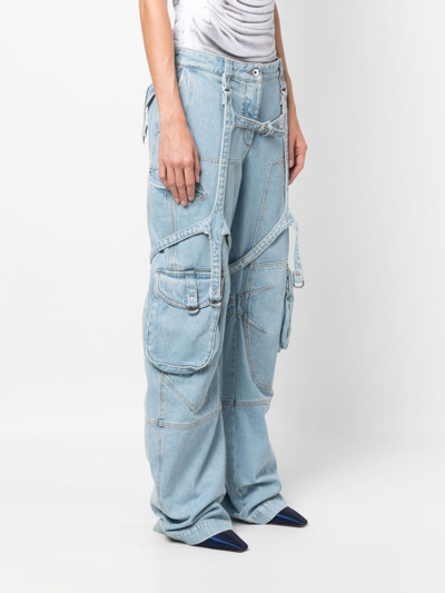 Off-white High-rise Denim Cargo Pants In Blue