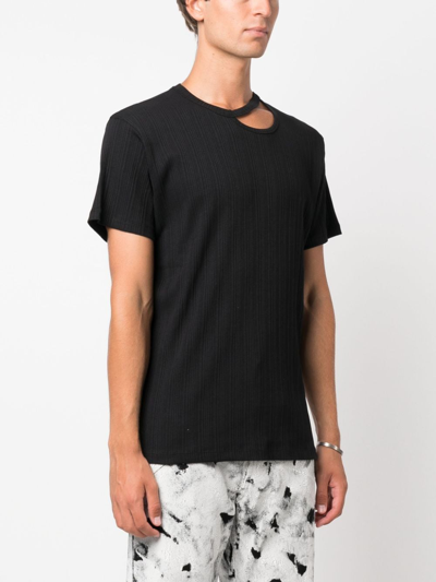 Shop Lgn Louis Gabriel Nouchi Cut-out Plissé Cotton T-shirt In Black