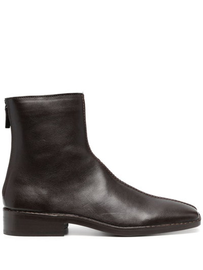 Shop Lemaire Square-toe Leather Ankle Boots In Brown