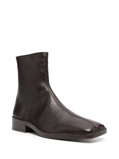 Lemaire Square-toe Leather Ankle Boots In Brown