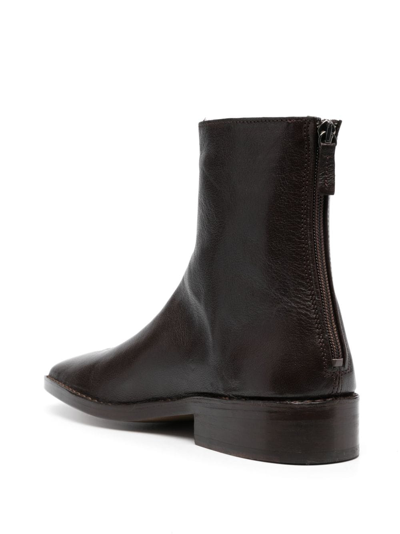 Lemaire Square-toe Leather Ankle Boots In Brown