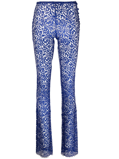 Shop Coperni Corded-lace Flared Trousers In Blue