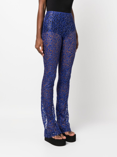 Shop Coperni Corded-lace Flared Trousers In Blue