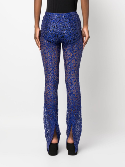 Shop Coperni Corded-lace Flared Trousers In Blue