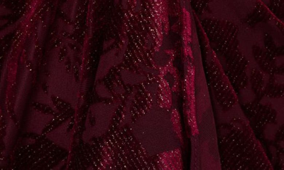 Shop Adrianna Papell Floral Velvet Burnout One-shoulder Gown In Burgundy