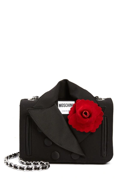 Shop Moschino Tuxedo Biker Crossbody Bag In 0555 Black