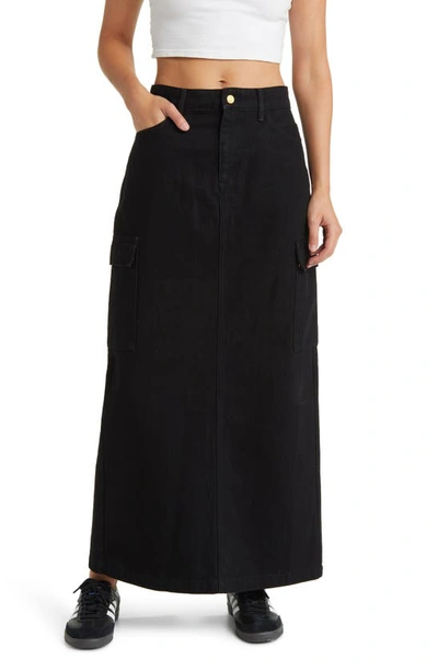 Shop Something New Denim Maxi Skirt In Black