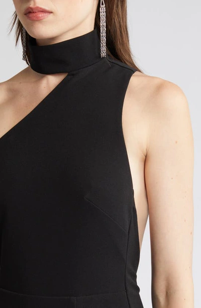Keep It Interesting Black Asymmetrical Cutout Halter Maxi Dress