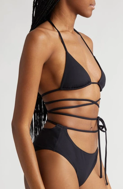 Shop K.ngsley Naomi Halter Crossover Tie Waist Bikini Top In Black