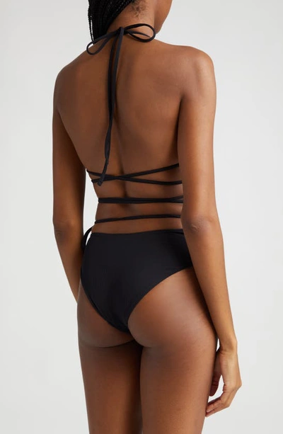 Shop K.ngsley Naomi Halter Crossover Tie Waist Bikini Top In Black