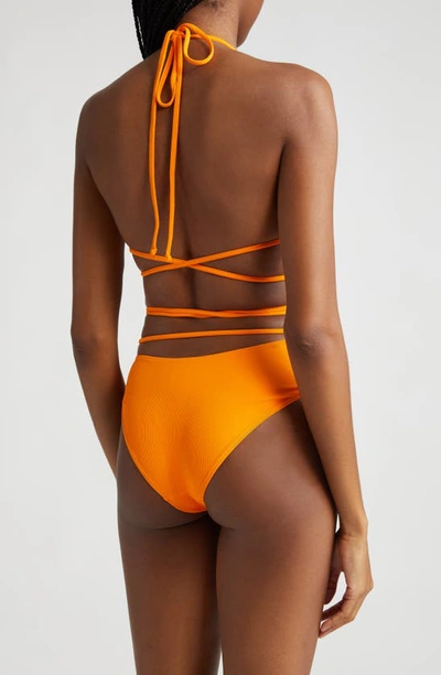 Shop K.ngsley Naomi Asymmetric Tie Waist Bikini Bottoms In Fluo Orange