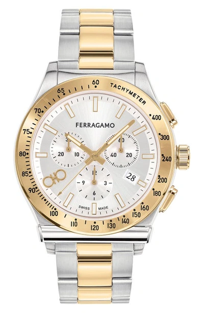 Shop Ferragamo 1927 Chronograph Bracelet Watch, 42mm In Two Tone Gold