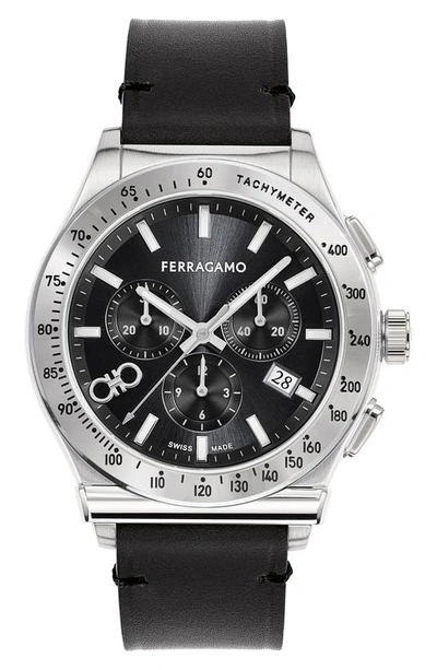 Shop Ferragamo 1927 Chronograph Leather Strap Watch, 42mm In Stainless Steel