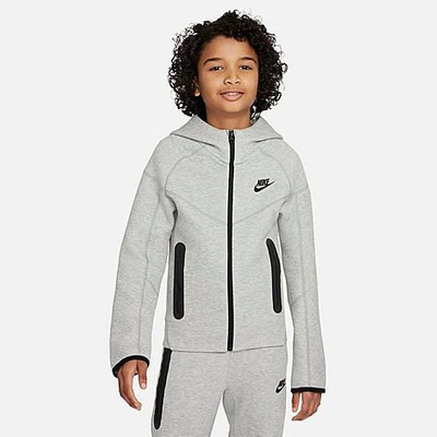 Shop Nike Boys' Sportswear Tech Fleece Full-zip Hoodie In Dark Grey Heather/black/black