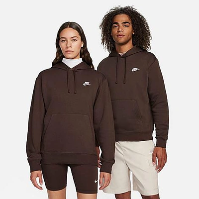 Shop Nike Sportswear Club Fleece Embroidered Hoodie In Baroque Brown/baroque Brown/white