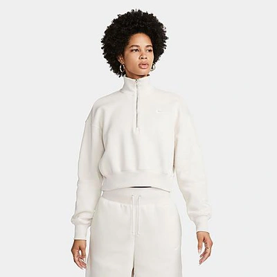 Shop Nike Women's Sportswear Phoenix Fleece Oversized Half-zip Crop Sweatshirt In Light Orewood Brown/sail