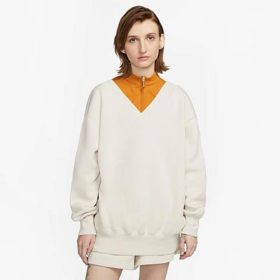Shop Nike Women's Sportswear Phoenix Fleece Oversized V-neck Sweatshirt In Light Orewood Brown/sail