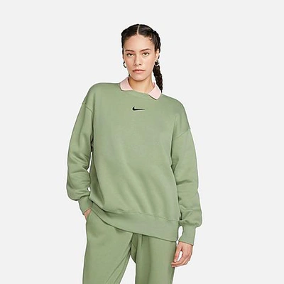 Shop Nike Women's Sportswear Phoenix Fleece Oversized Crewneck Sweatshirt In Oil Green/black