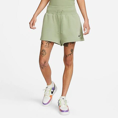 Shop Nike Women's Sportswear Phoenix Fleece High-waisted Loose Shorts In Oil Green/black