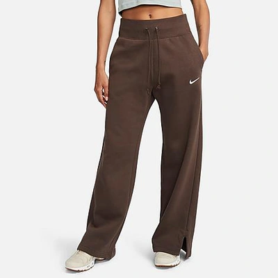 Shop Nike Women's Sportswear Phoenix Fleece High-waisted Wide-leg Sweatpants In Baroque Brown/sail