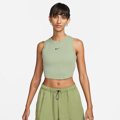 Shop Nike Women's Sportswear Essential Ribbed Cropped Tank Top In Oil Green/black