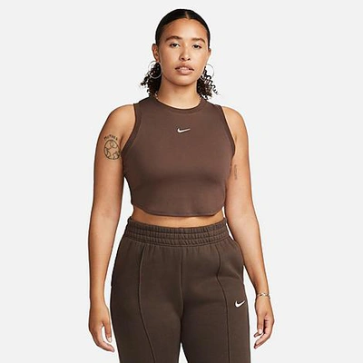 Shop Nike Women's Sportswear Essential Ribbed Cropped Tank Top In Baroque Brown/sail