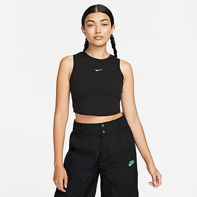 Shop Nike Women's Sportswear Essential Ribbed Cropped Tank Top In Black/sail