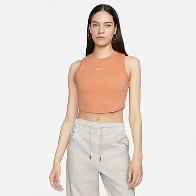 Shop Nike Women's Sportswear Essential Ribbed Cropped Tank Top In Amber Brown/sail