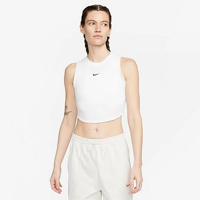 Shop Nike Women's Sportswear Essential Ribbed Cropped Tank Top In White/black